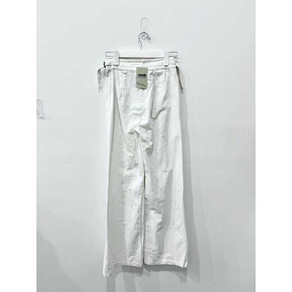 Showpo Amalie High Rise Wide Leg Buckle Waist Zip-Up Denim Pants White Womens 2 - Picture 2 of 4